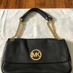 Michael Kors Black Shoulder Bag with Gold Accents